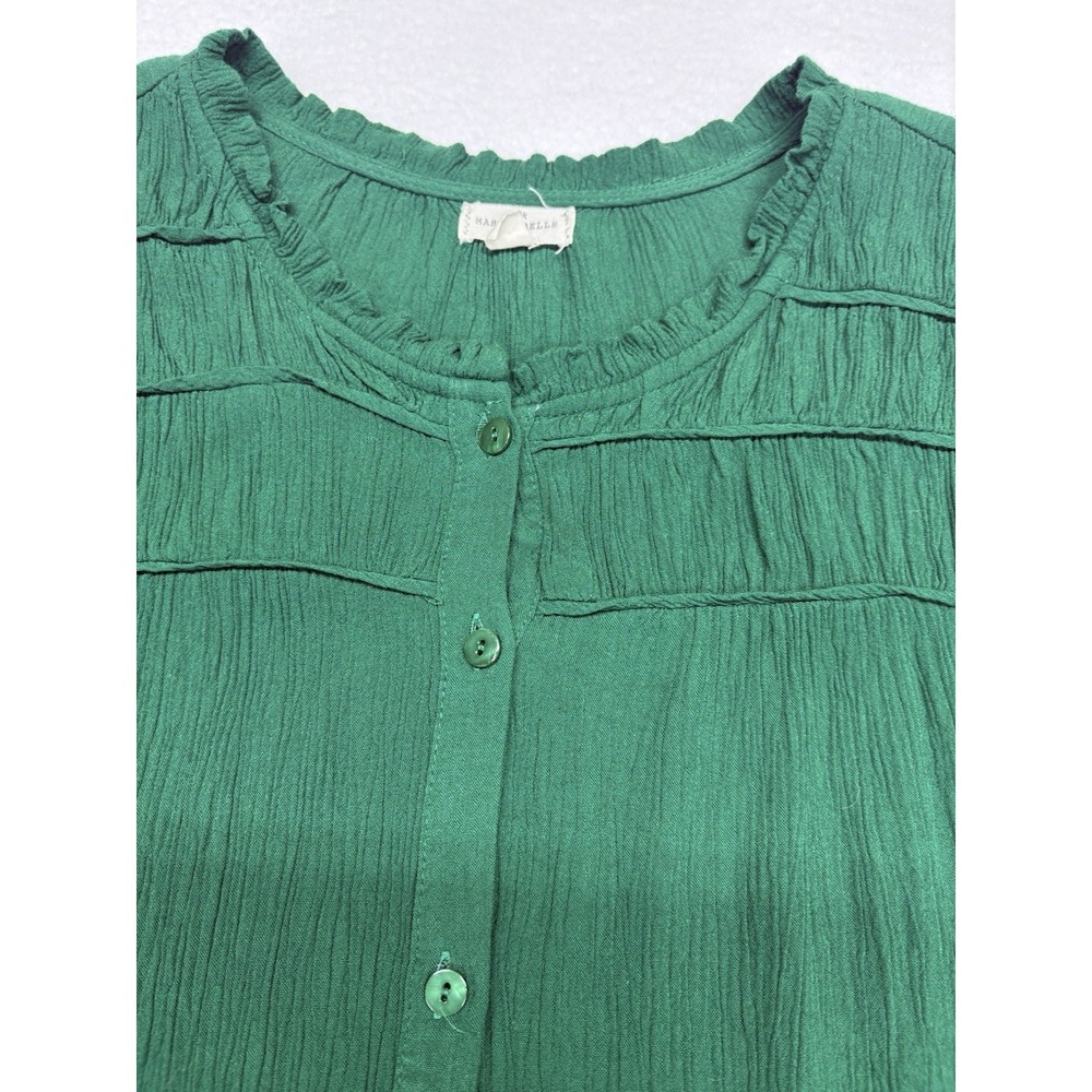 Mason & Belle Peasant Blouse Womens Small Boho Fairy Core Green Ruffled Neck - Picture 10 of 10